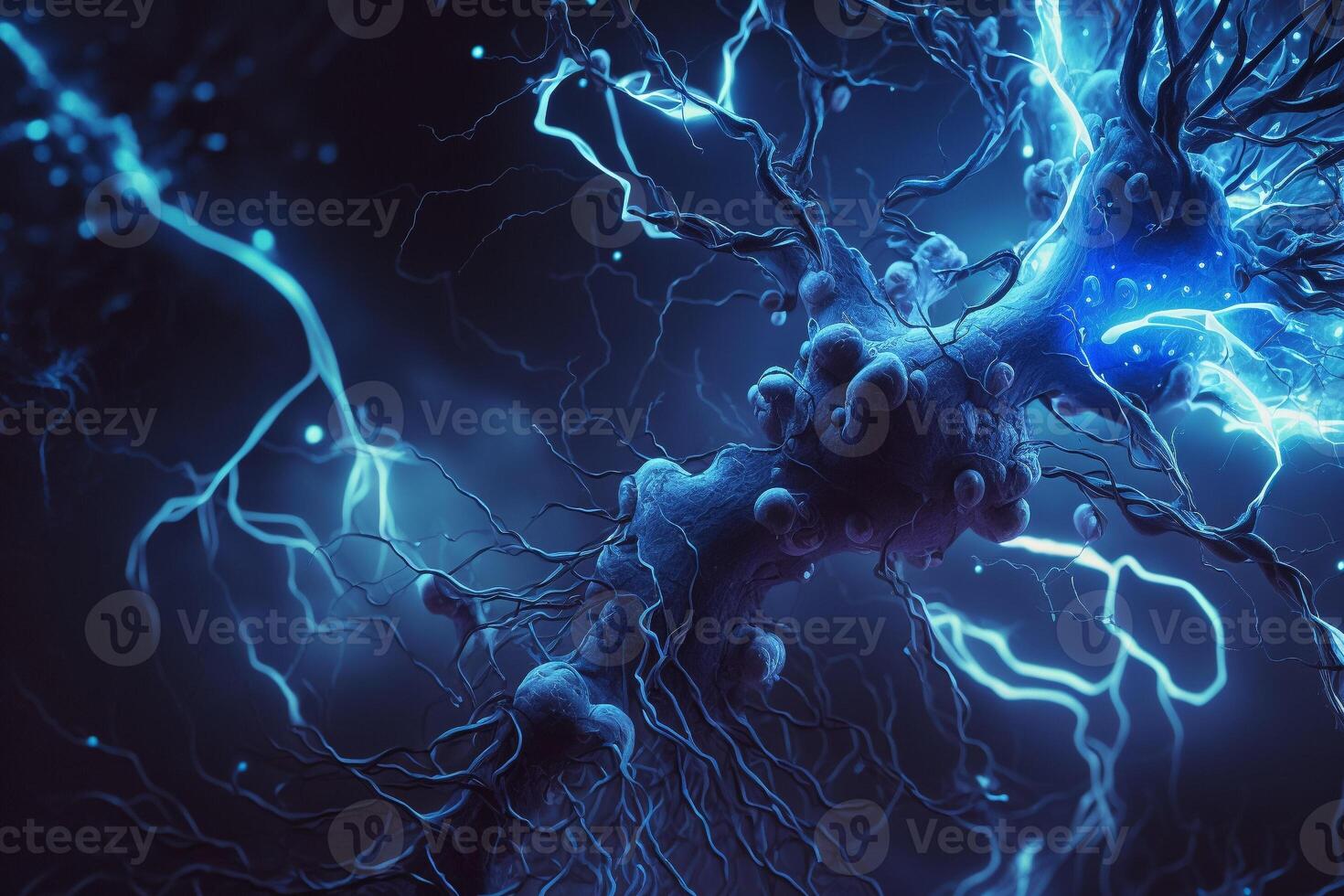 A blue lightning bolt on a dark background. photo