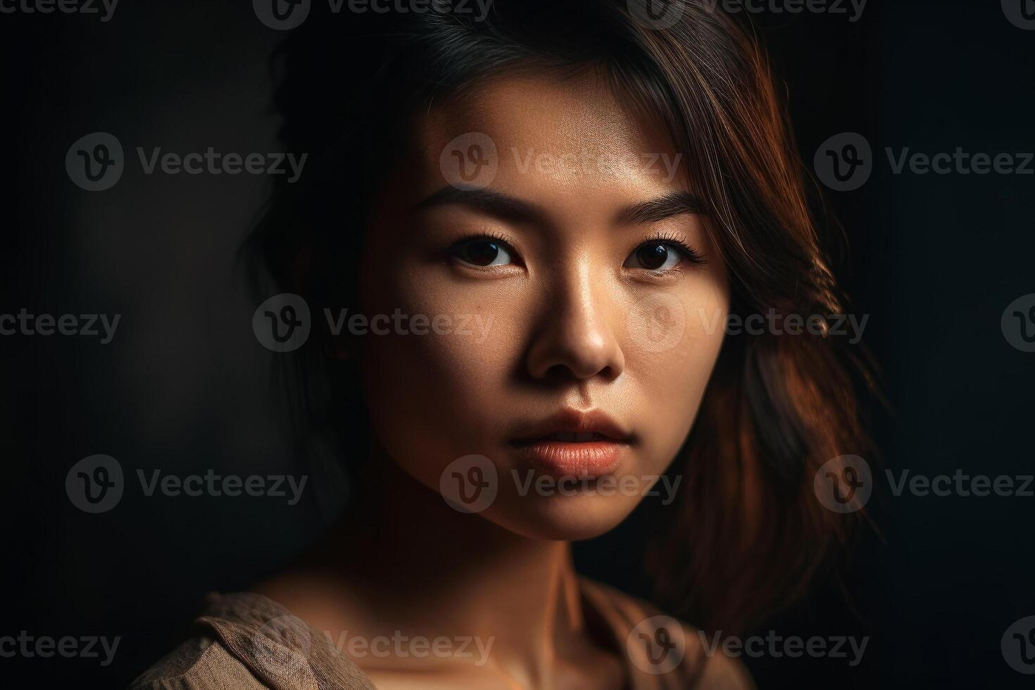 A woman with a dark background and a dark background. photo