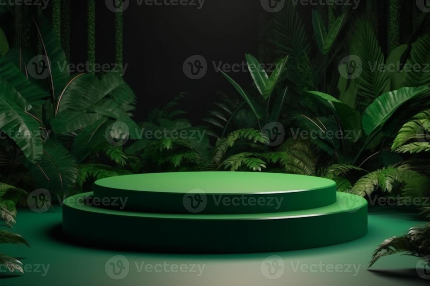 Display podium for product presentation in front of a nature landscape photo