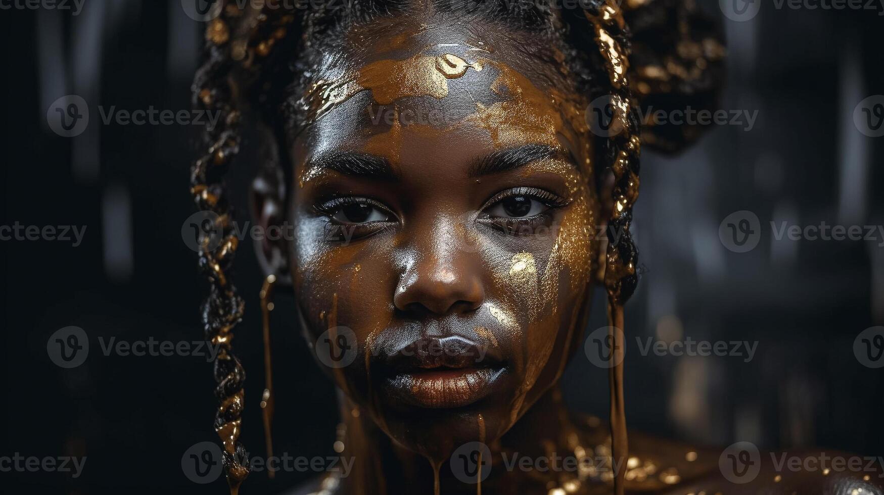 A woman with gold paint on her face. photo