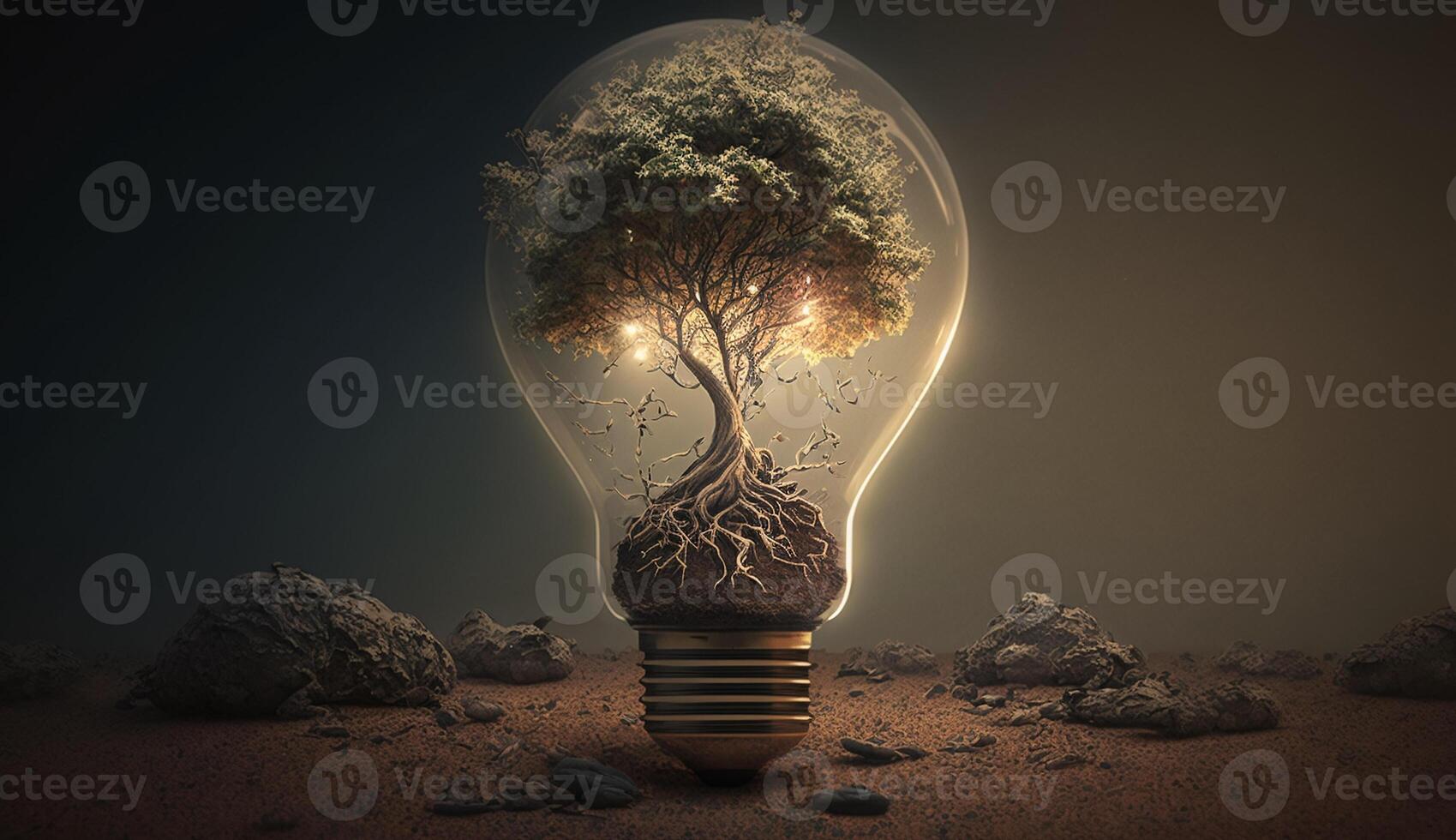 A light bulb with a tree inside it. photo