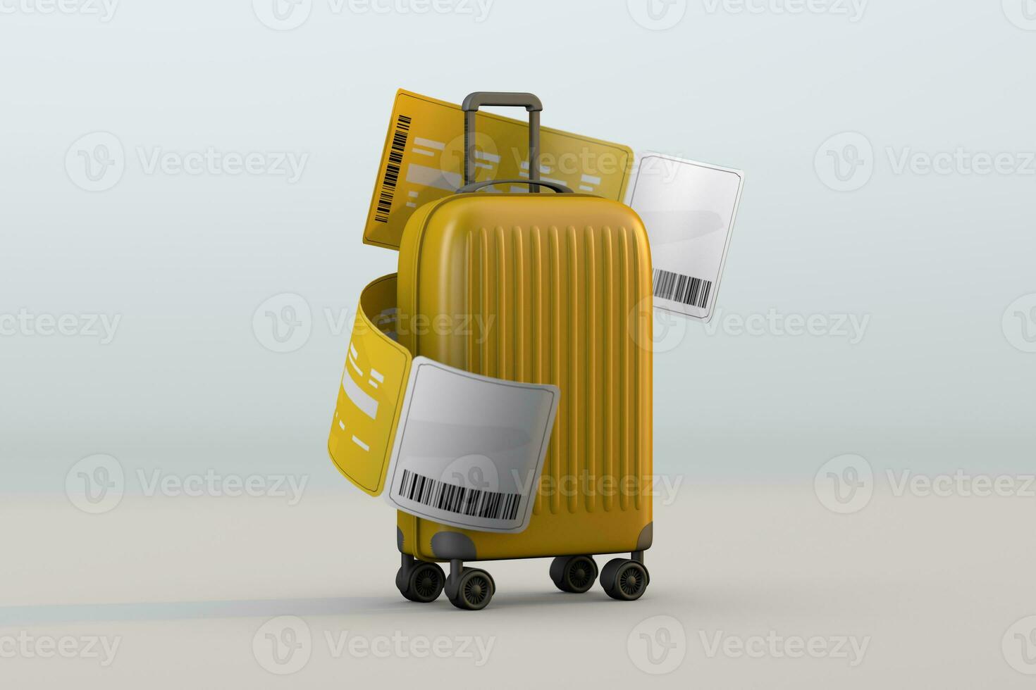 Yellow suitcase and ticket pass plane a travel concept photo