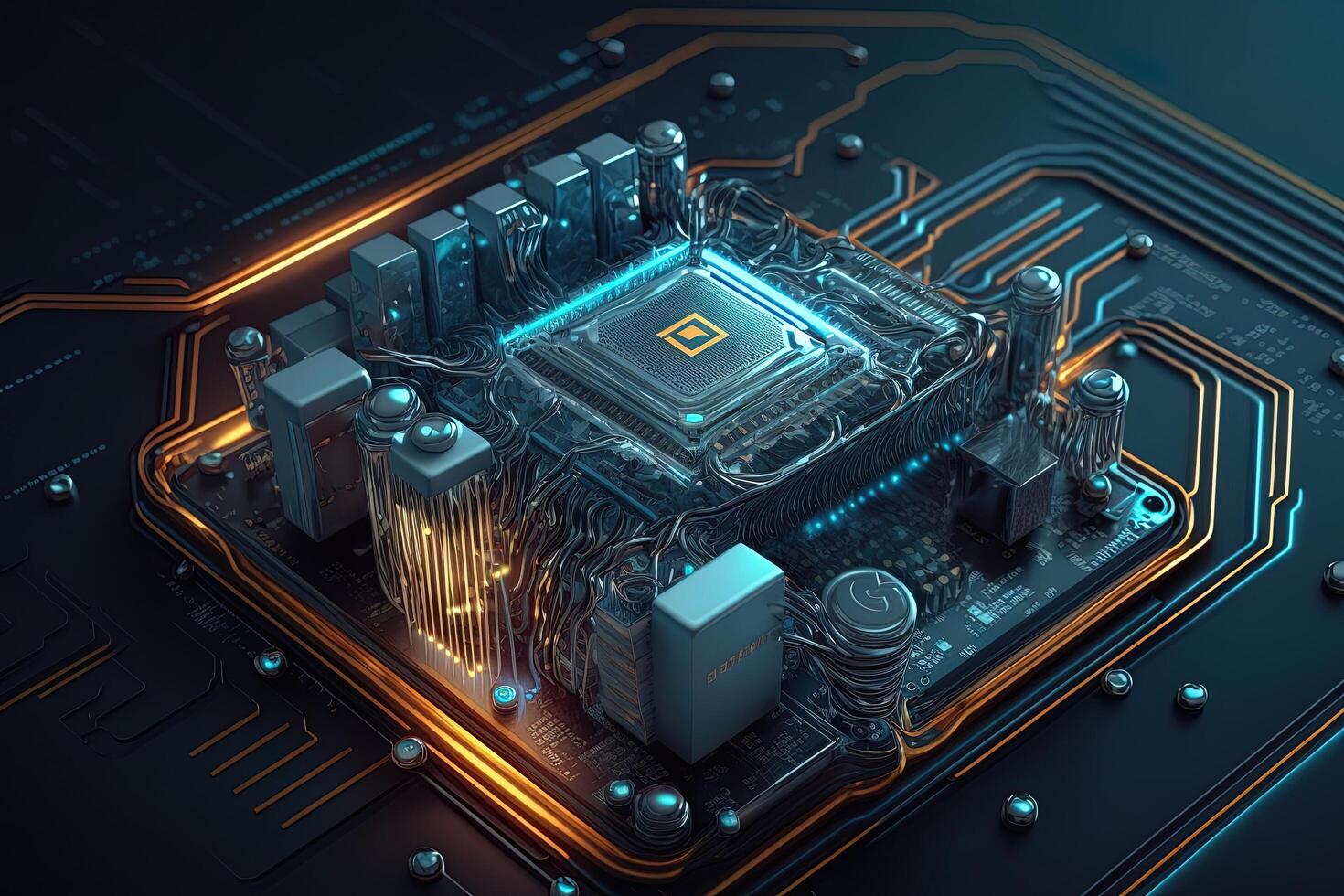 cryptocurrency technology background with chipset motherboard photo