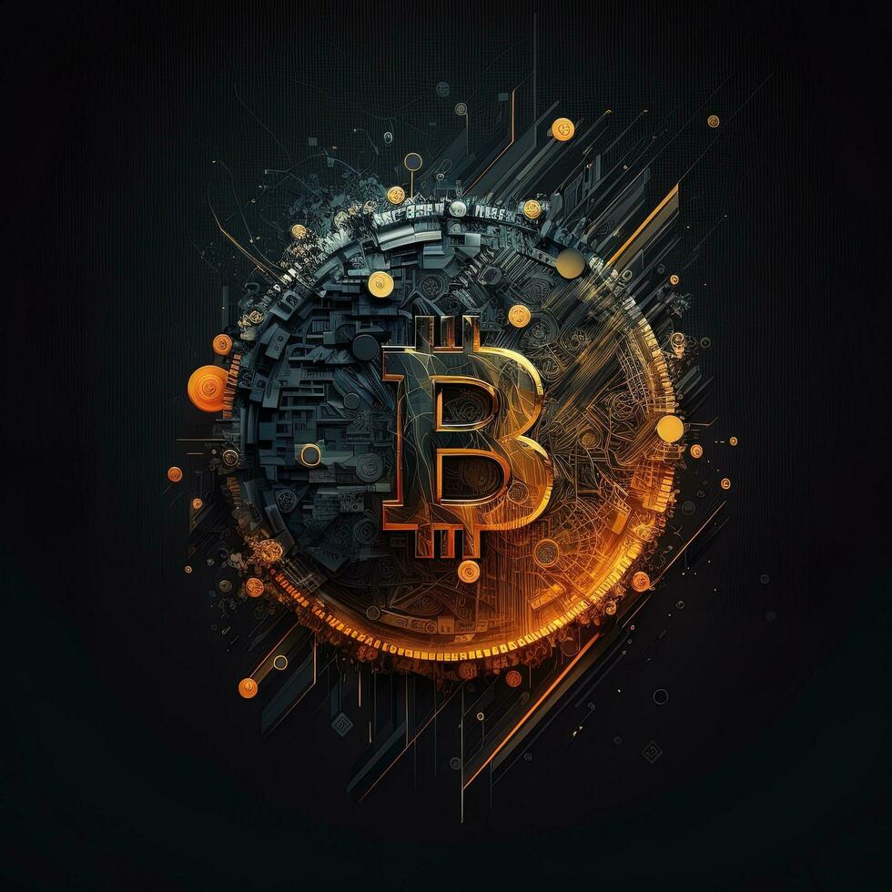 bitcoin background with fire effect and network connection generated by AI photo