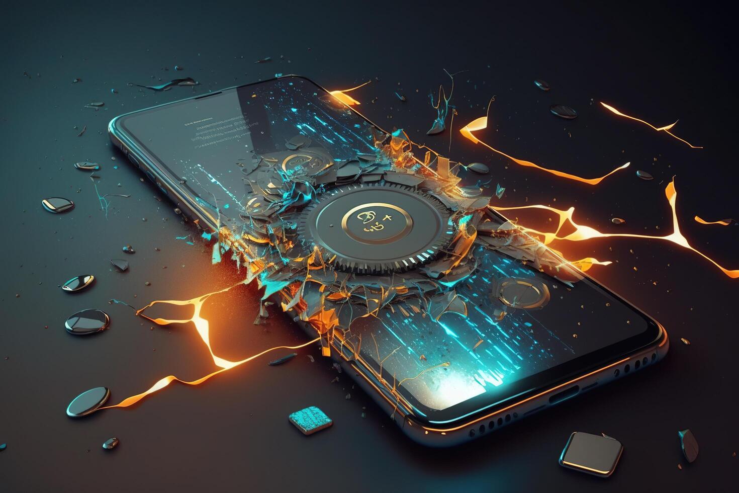 cryptocurrency background with smartphone crash and coins photo