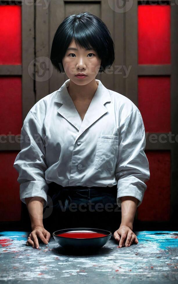 scientist researcher asian woman wearing lab coat at laboratory, photo