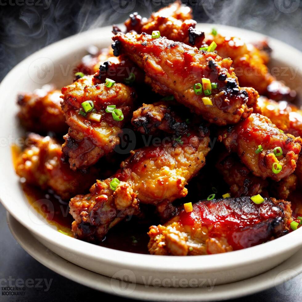close up of food photography crispy korean fried chicken wings