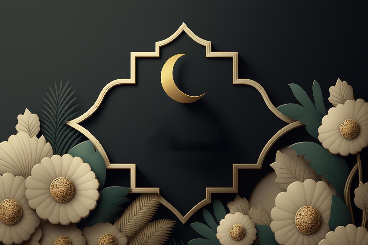 Islamic background with floral, moon and space elements photo
