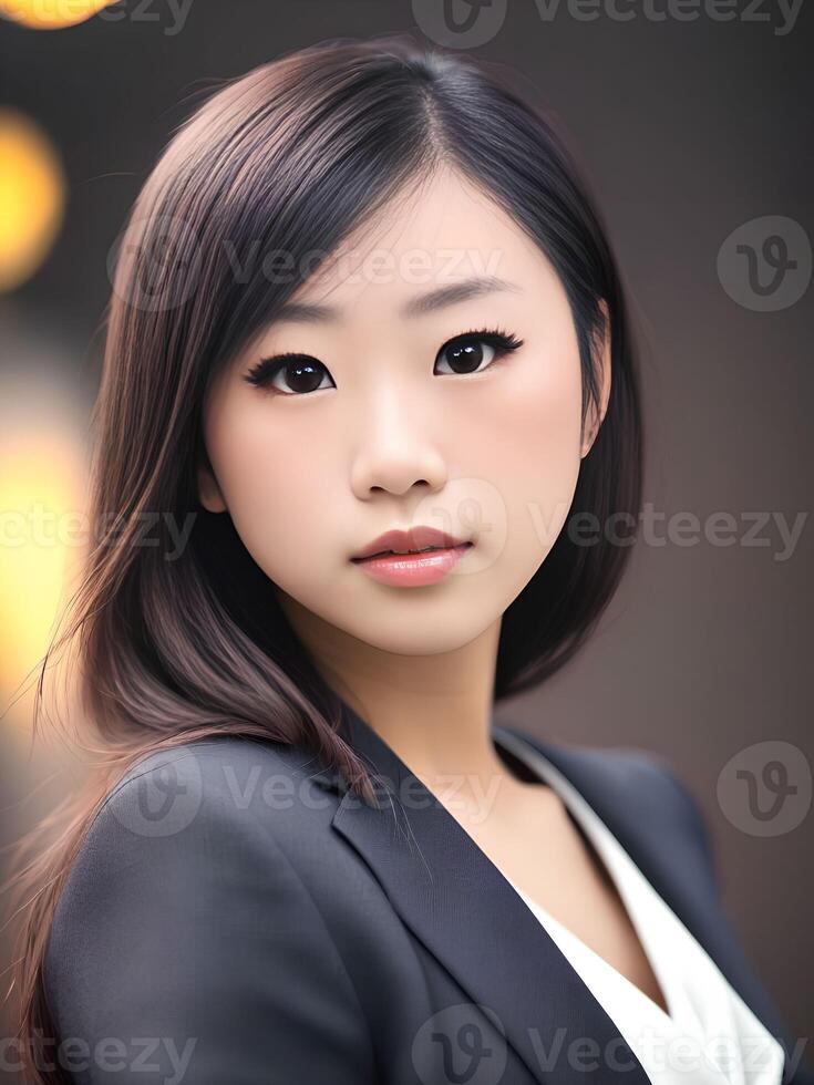 beautiful teenage asian woman at the street night, generative art by A.I. photo