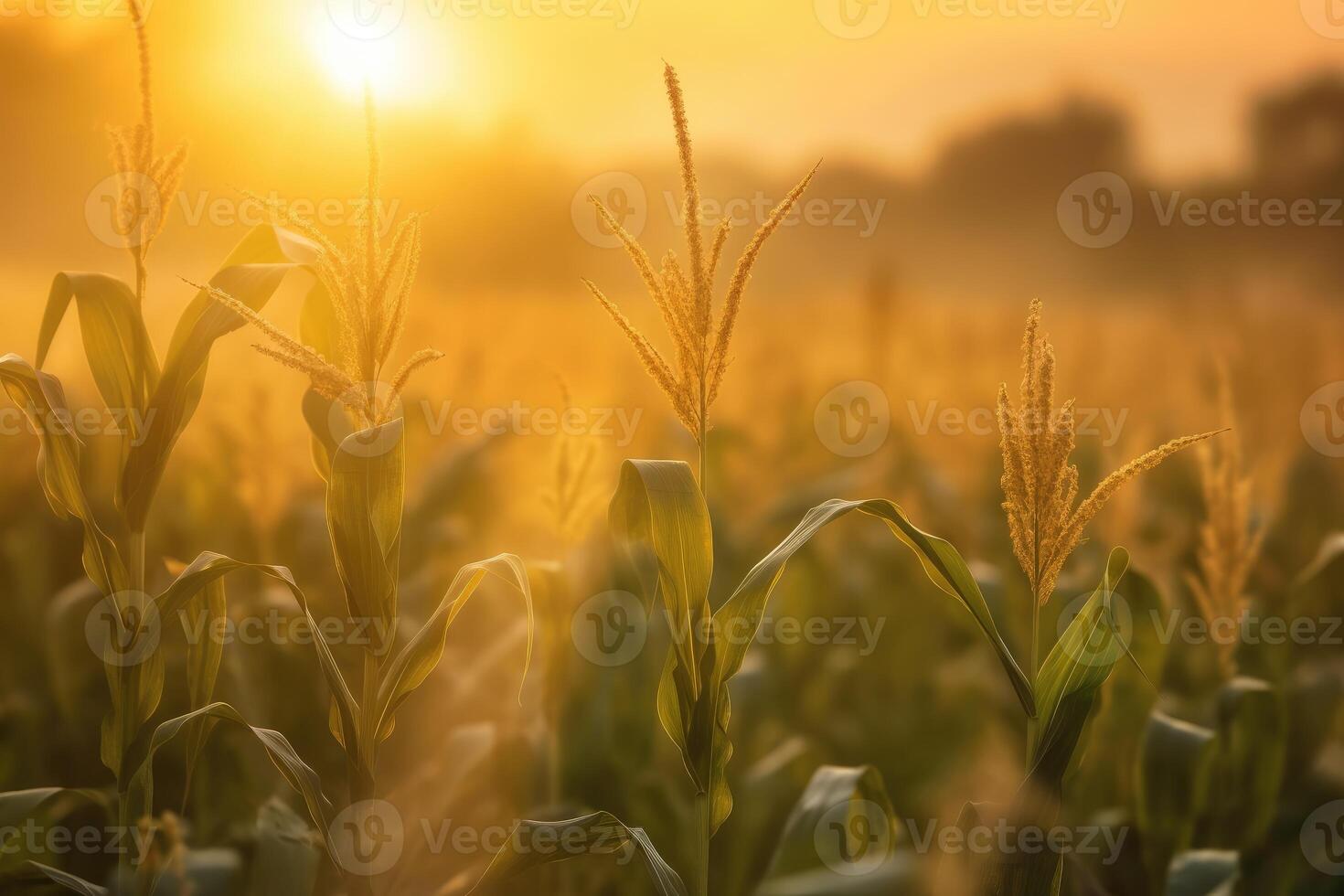 puesta de sol trigo campo antecedentes foto, borroso y suave enfocar. generativo ai foto