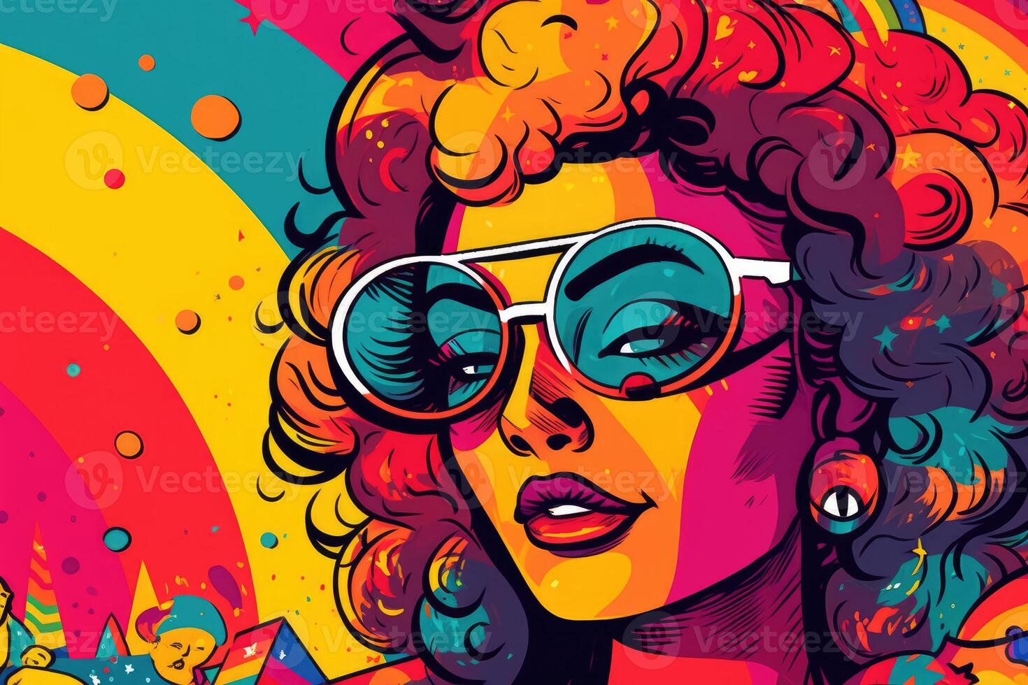 Pride month and LGBTQ awareness illustration. Colorful rainbow woman portrait with photo