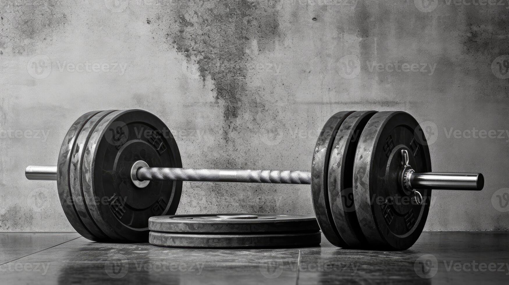 Weights next to barbell in a gym. photo