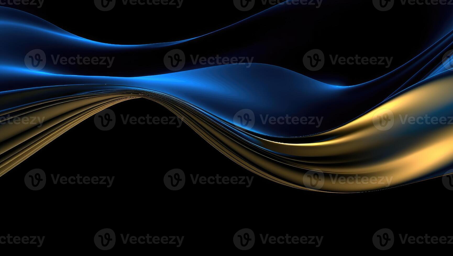 Abstract wavy glossy gold and azure blue background. photo