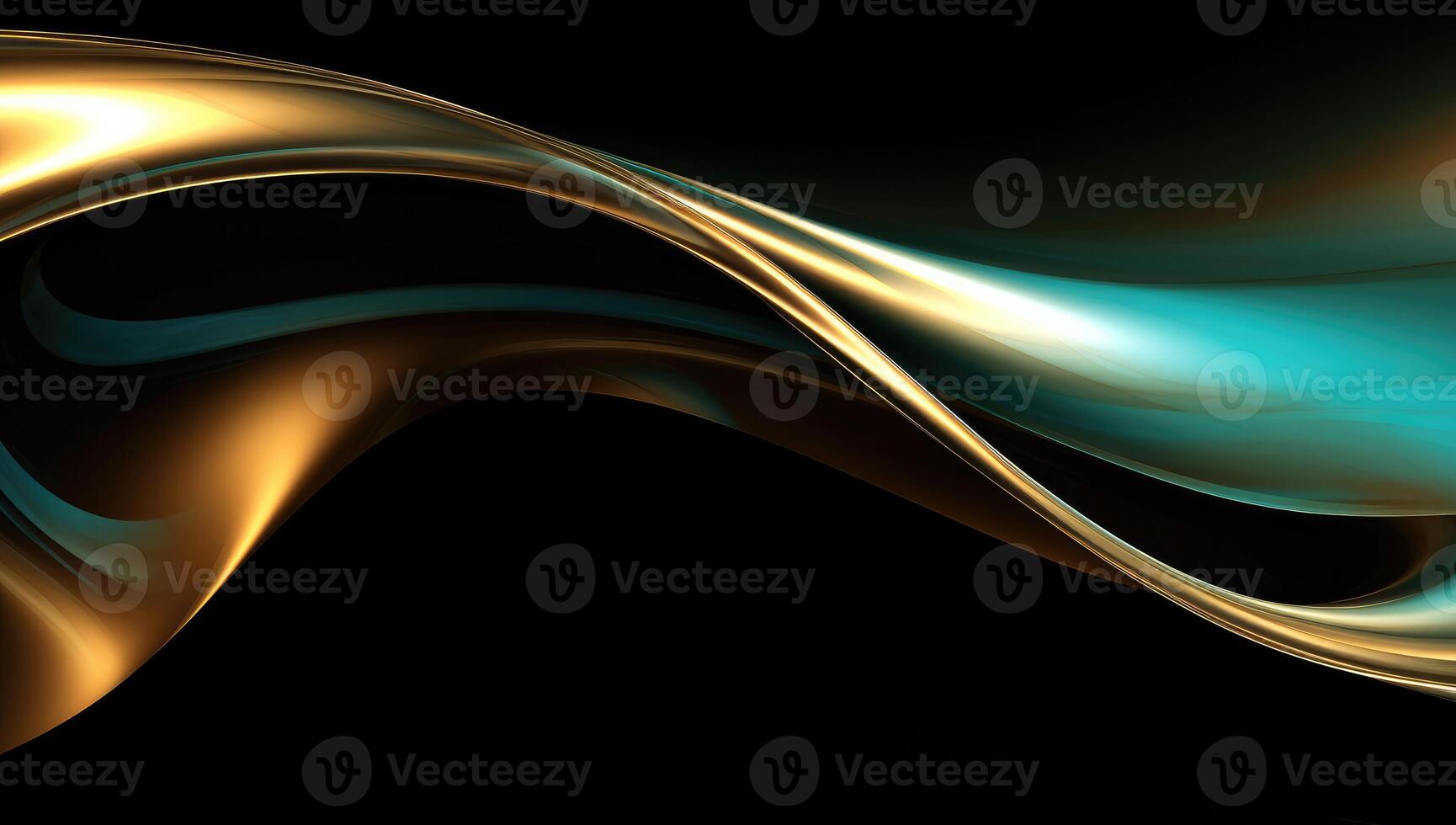 Abstract wavy glossy gold and cyan turquoise background. photo