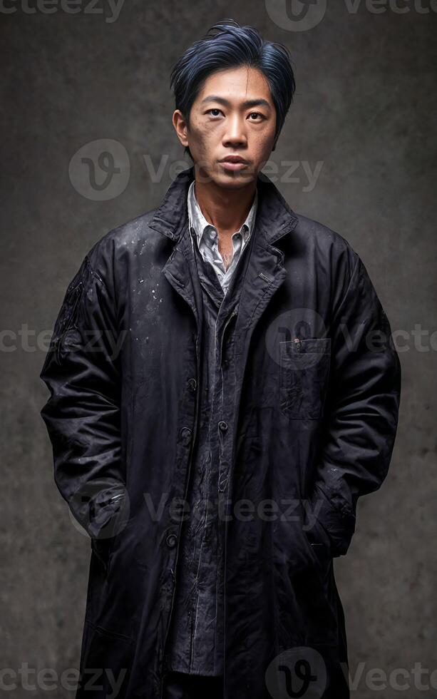 scientist researcher wearing ripped lab coat at laboratory, photo