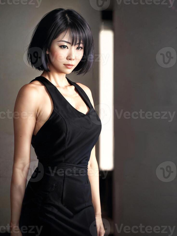 portrait of beautiful asian woman in casual outfit at night, photo