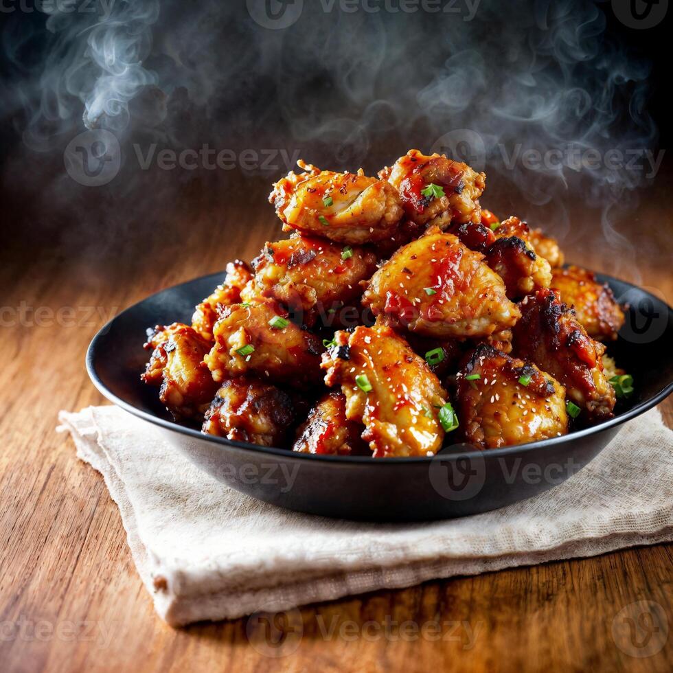 close up of food photography crispy korean fried chicken wings
