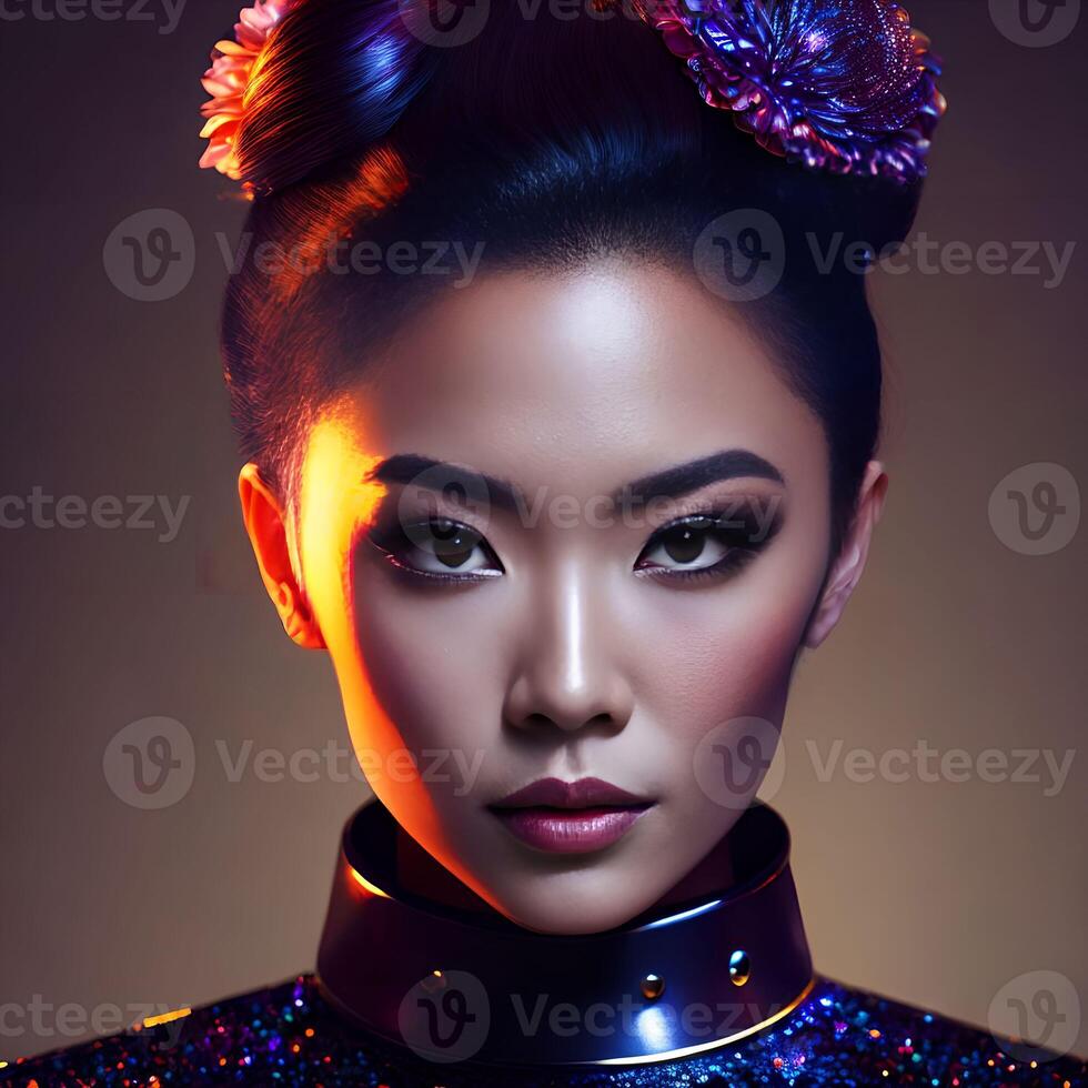 beautiful asian woman at the night party, generative art by A.I. photo