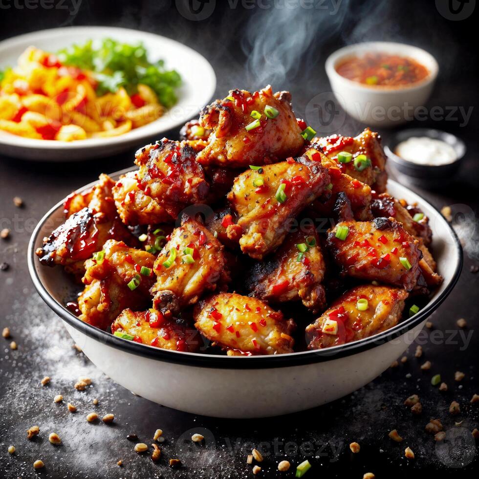 close up of food photography crispy korean fried chicken wings