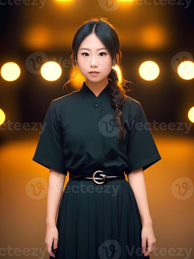 beautiful teenage asian woman at night, generative art by A.I. photo