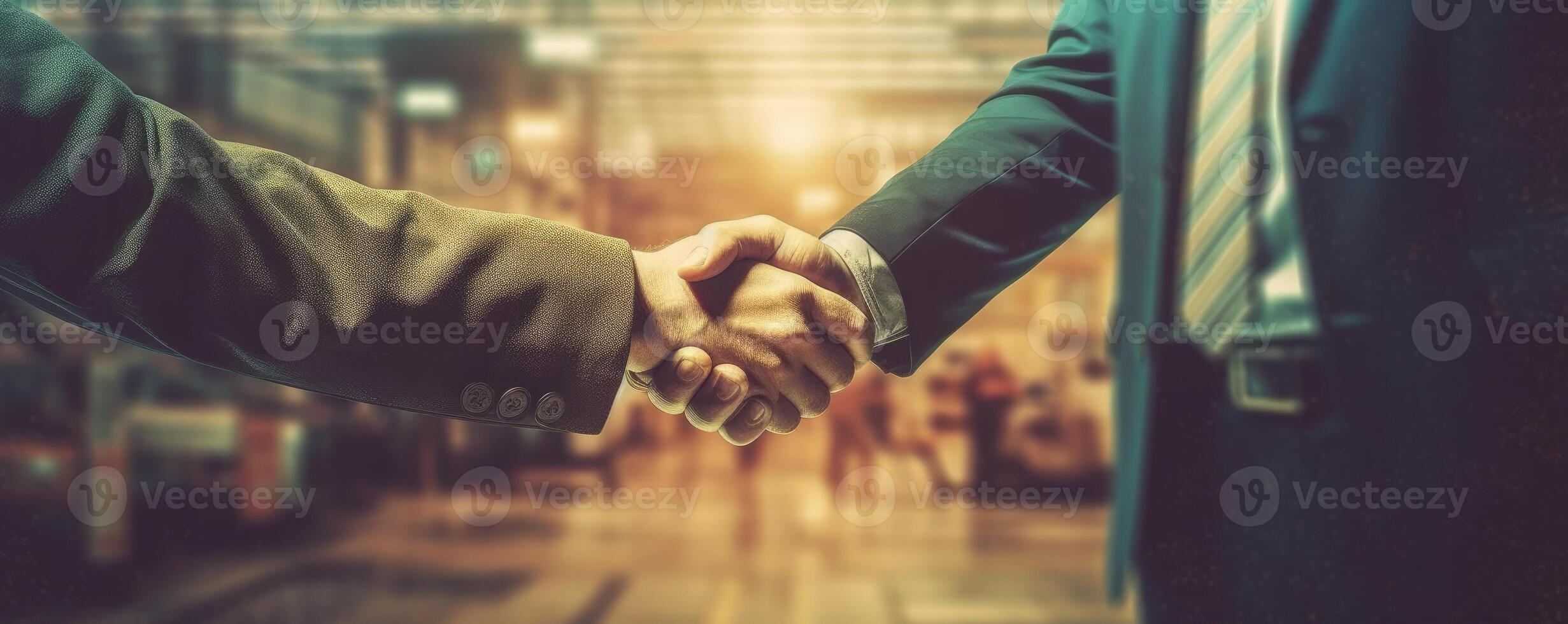 Business people shaking hands in an office. Soft focus. photo