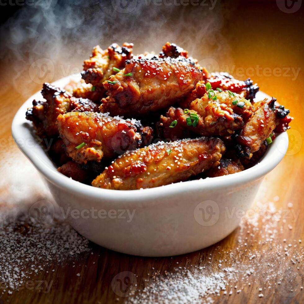 close up of food photography crispy korean fried chicken wings , photo