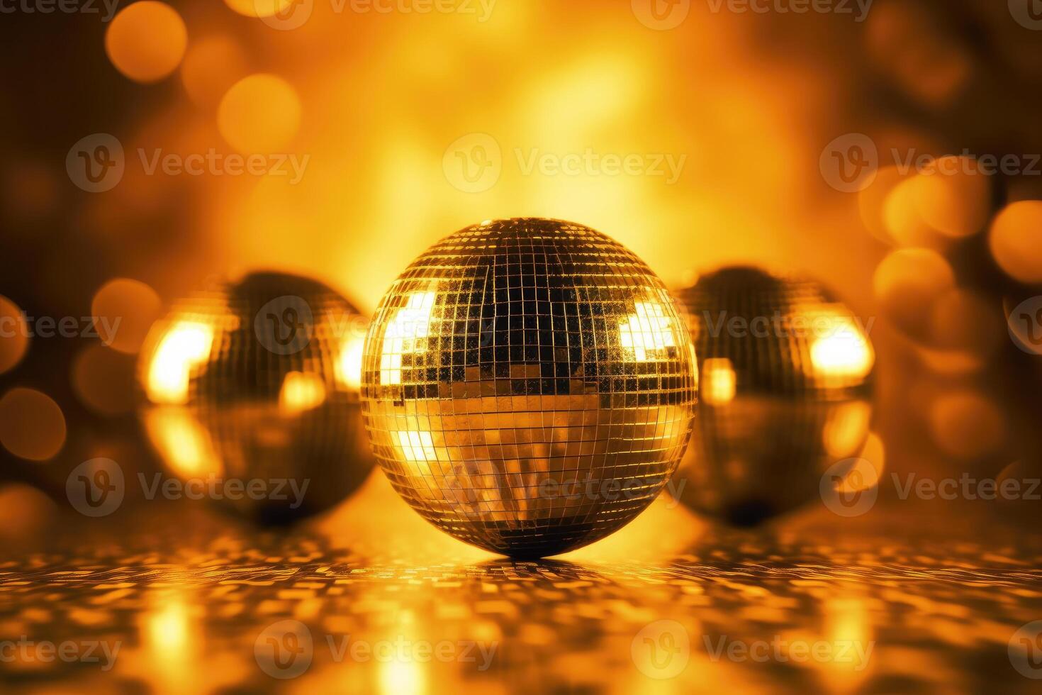 Disco balls image in gold on golden background. photo