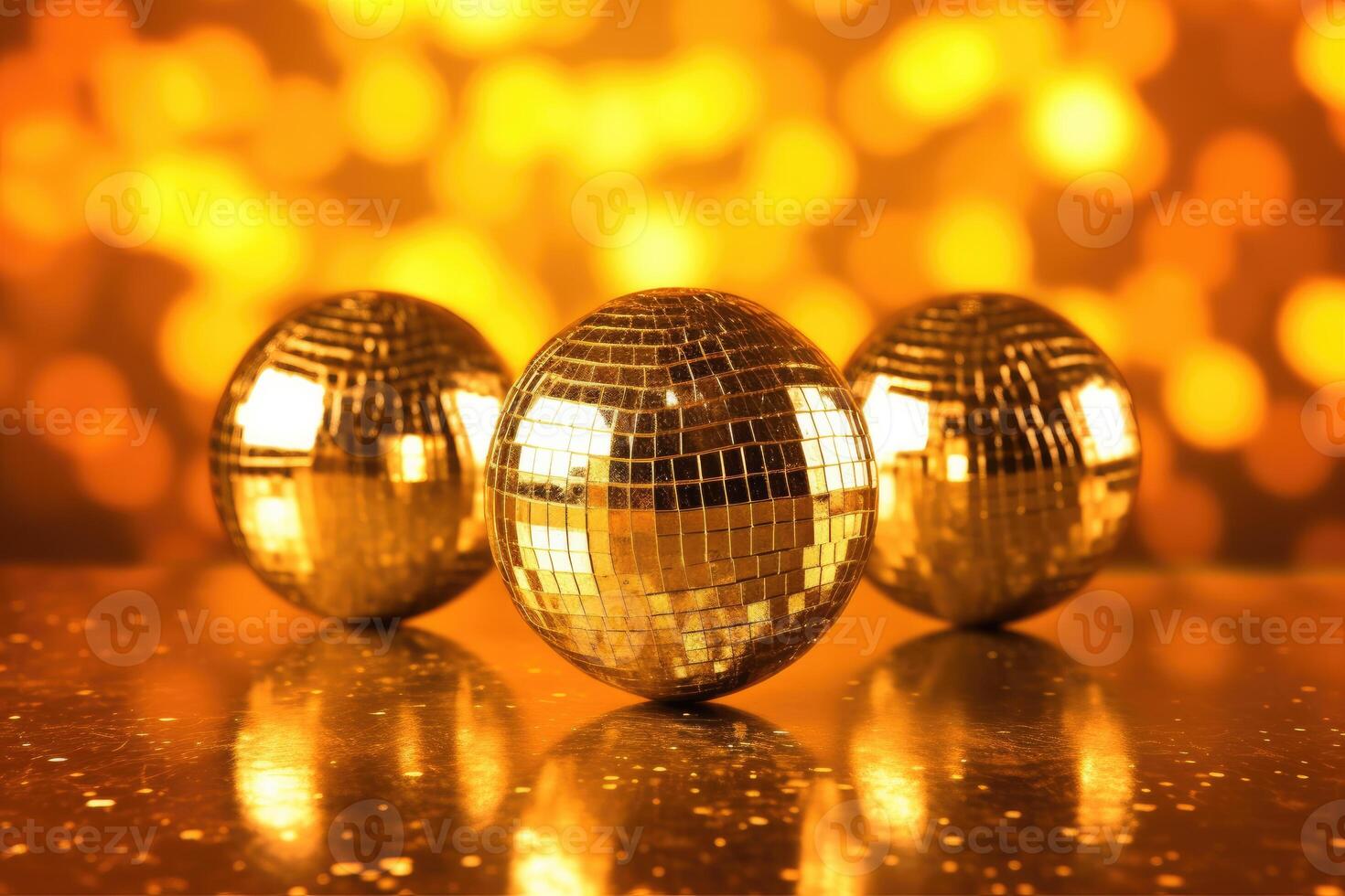 Disco balls image in gold on golden background. photo