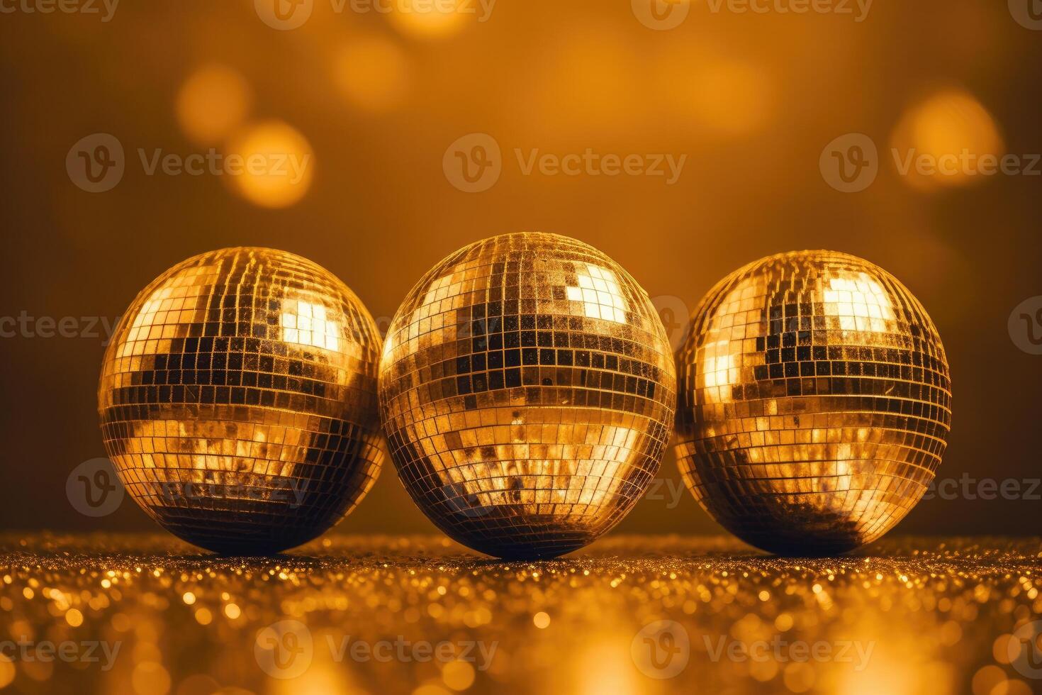 Disco balls image in gold on golden background. photo