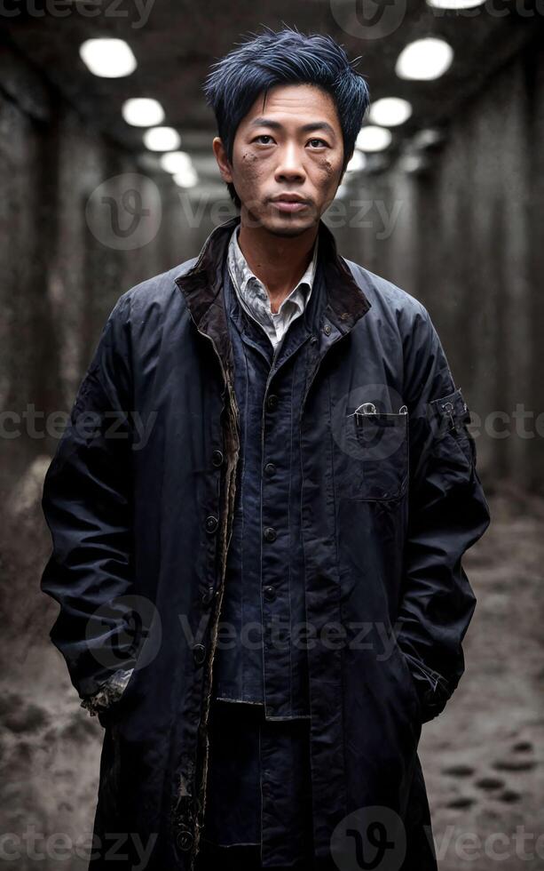 scientist researcher wearing ripped lab coat at laboratory, photo