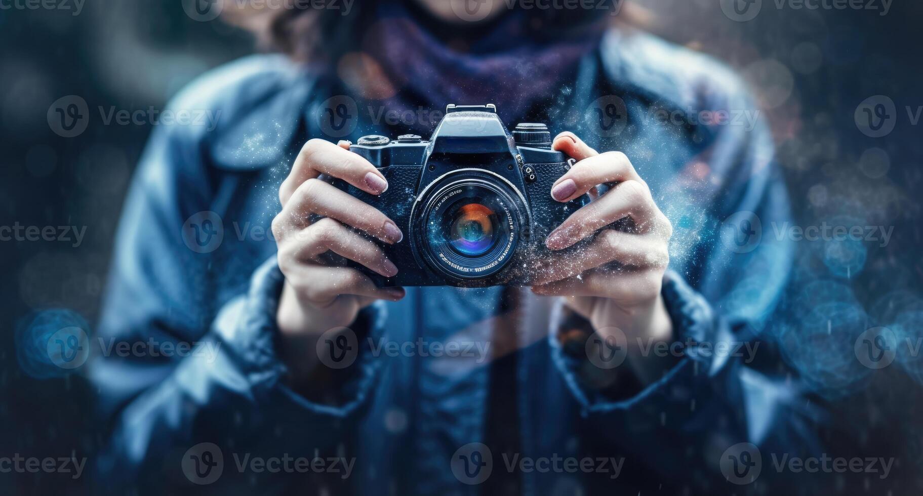 Woman is holding a camera in her hands. photo