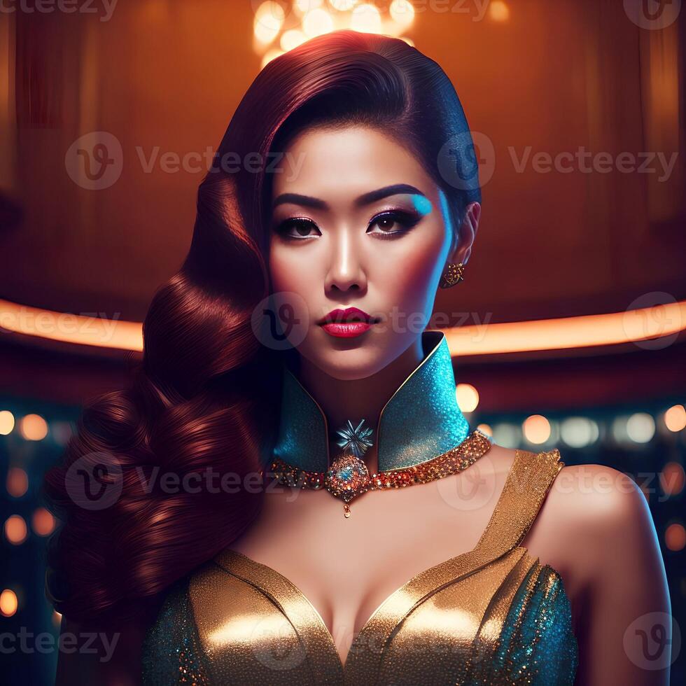 beautiful asian woman at the night party, generative art by A.I. photo