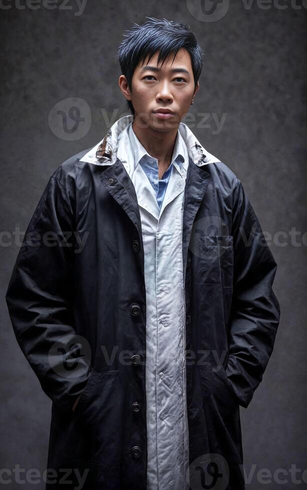 scientist researcher wearing ripped lab coat at laboratory, photo
