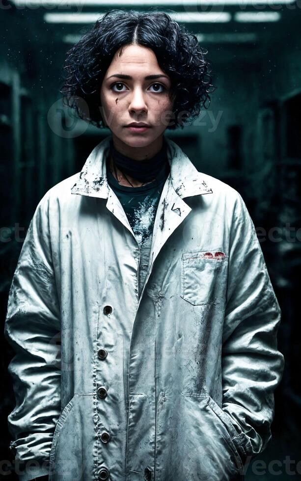 scientist researcher wearing ripped lab coat at laboratory, photo