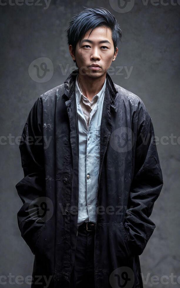 scientist researcher wearing ripped lab coat at laboratory, photo