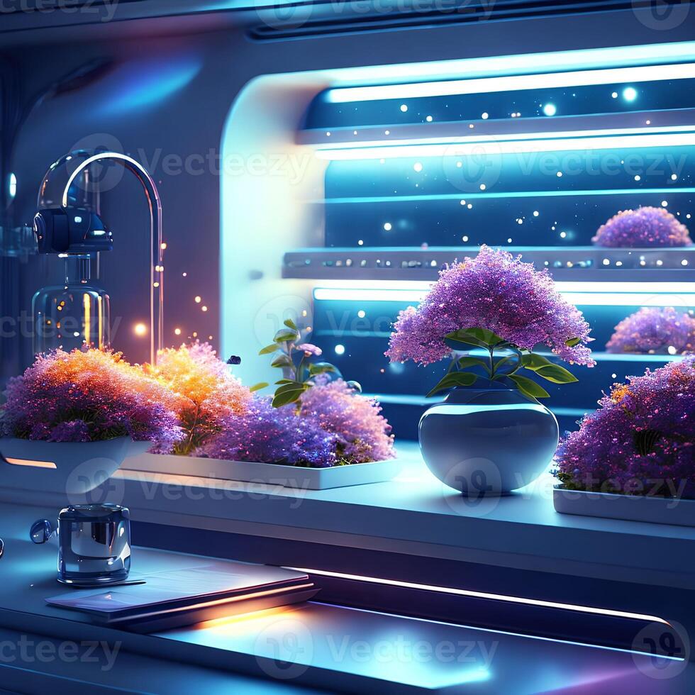 futuristic hard surface interior design of spaceship dining room, generative art by A.I. photo