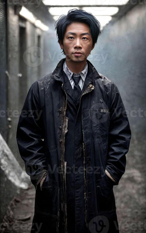scientist researcher wearing ripped lab coat at laboratory, photo