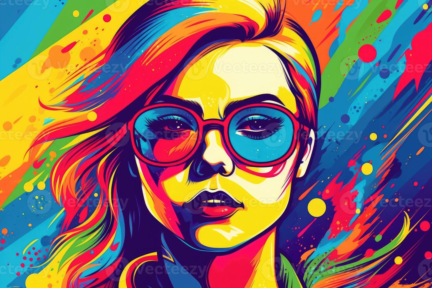 Pride month and LGBTQ awareness illustration. Colorful rainbow woman portrait with photo