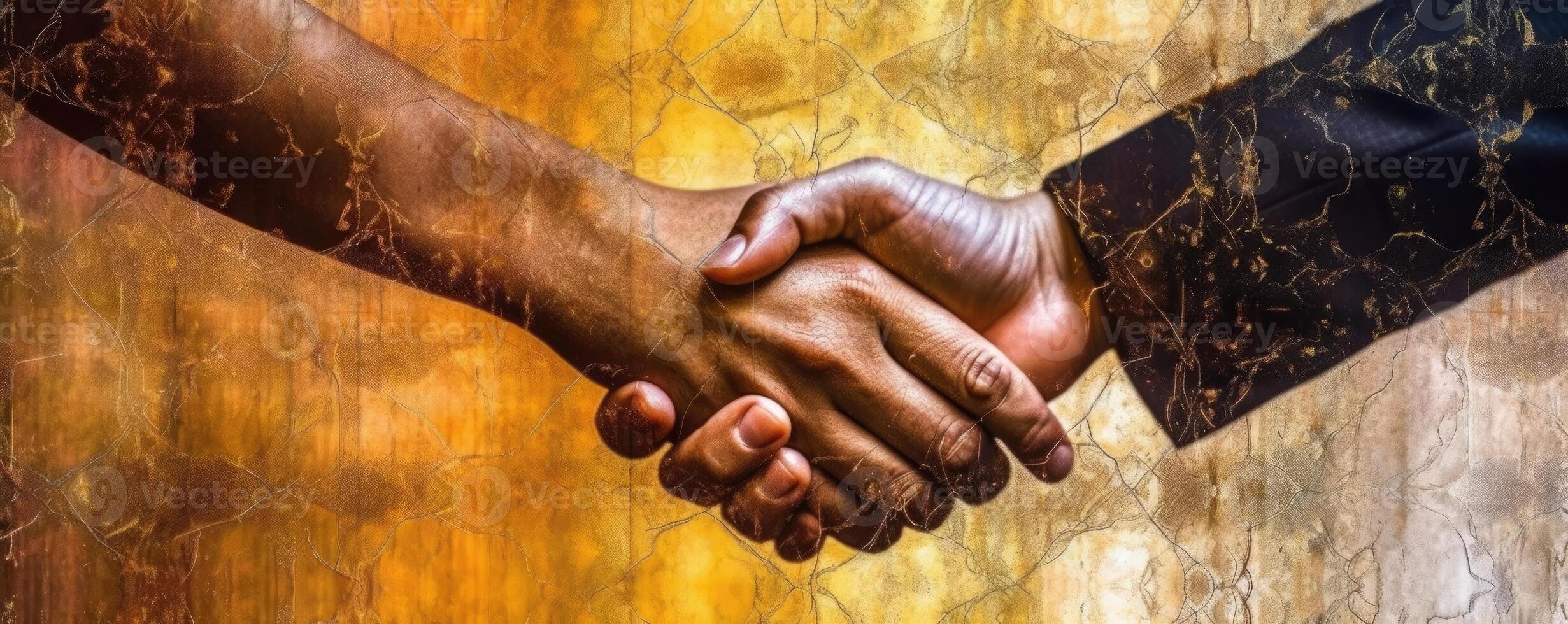Business people shaking hands in an office. Soft focus. photo
