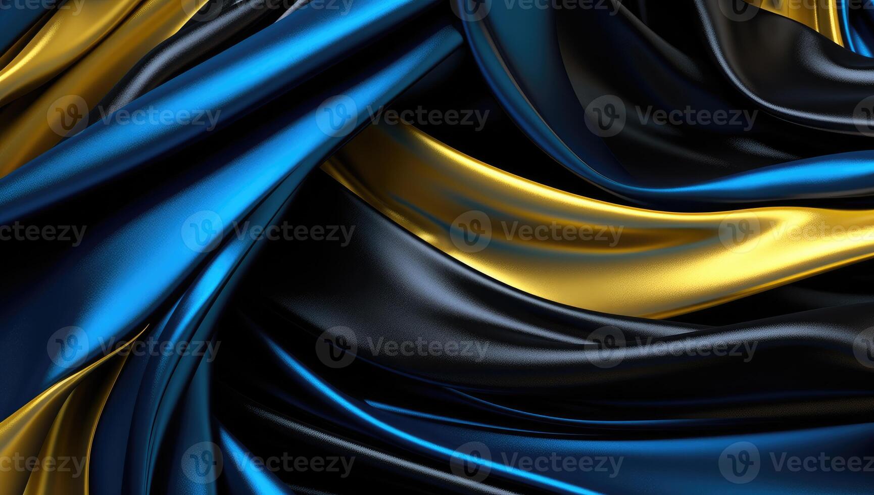 Abstract wavy glossy gold and azure blue background. photo