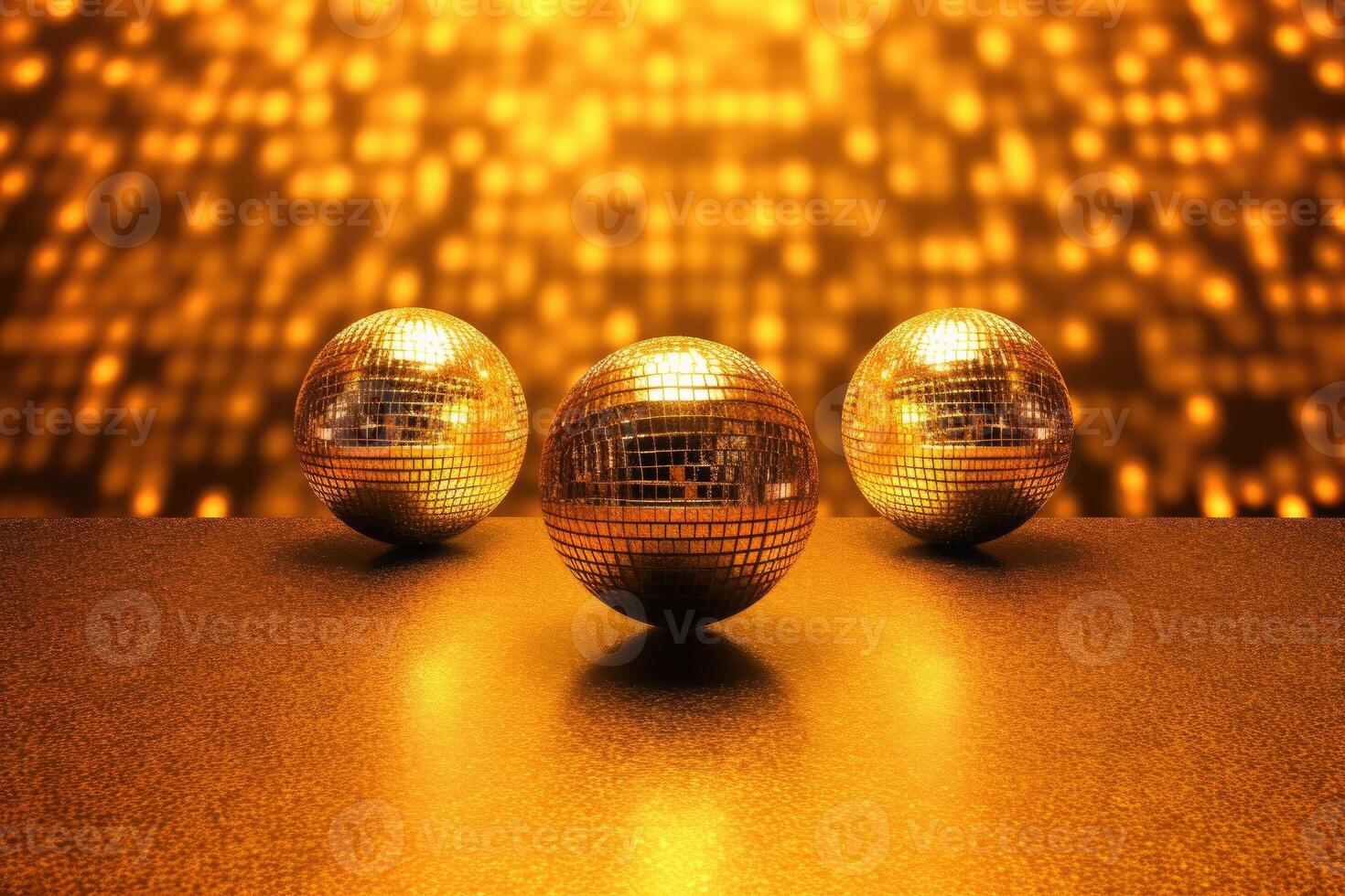 Disco balls image in gold on golden background. photo