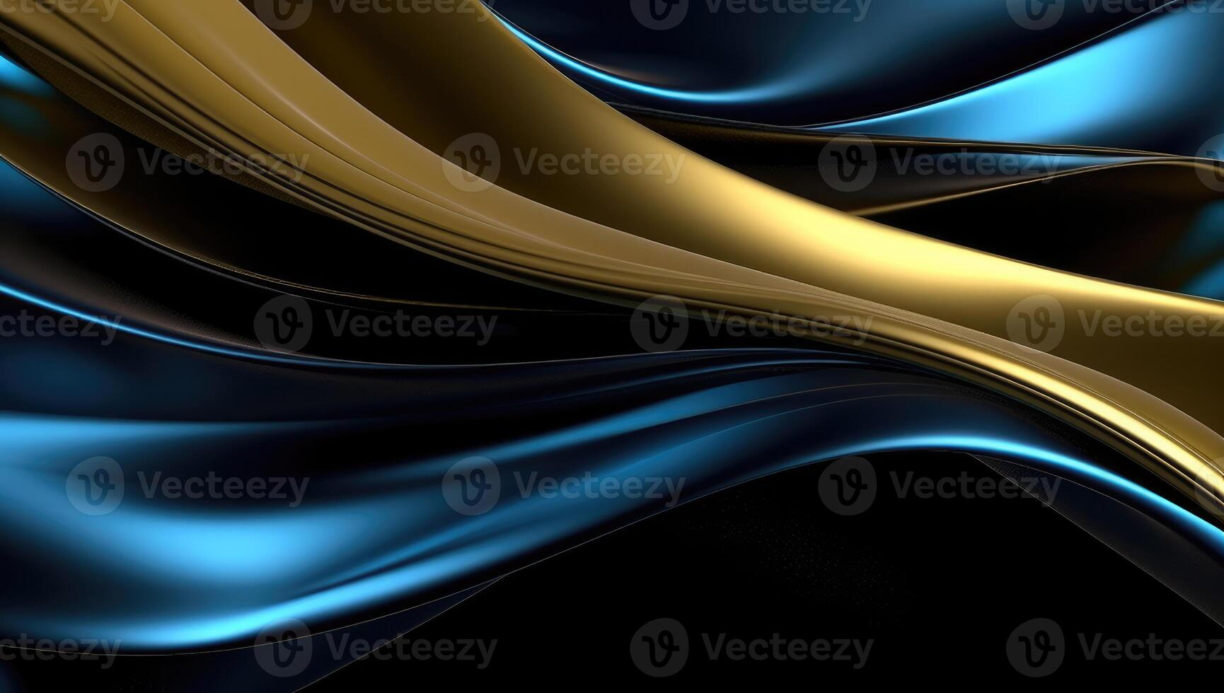 Abstract wavy glossy gold and azure blue background. photo