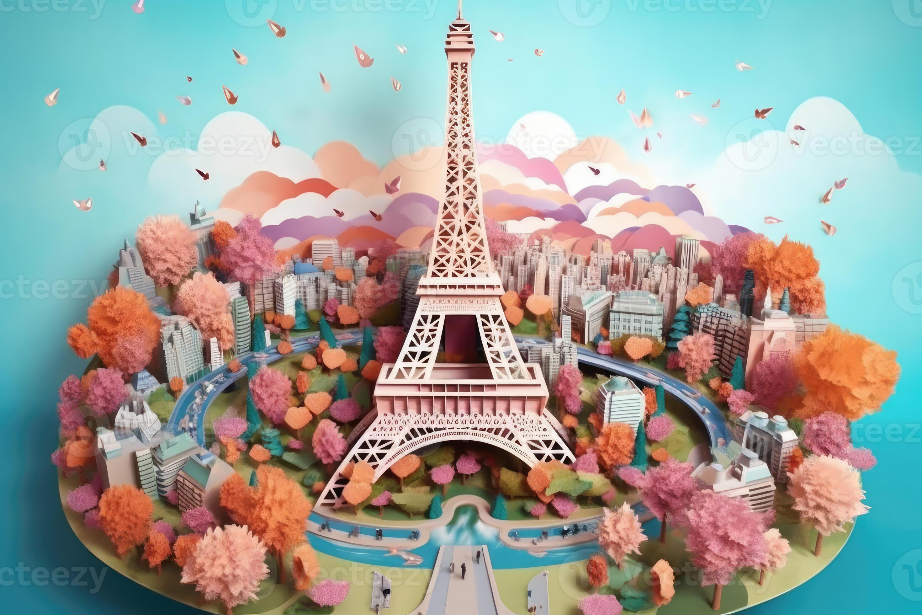 Multi dimensional paper kirigami craft, paper art, Paris France Eiffel  Tower illustration. Generative AI 23999443 Stock Photo at Vecteezy