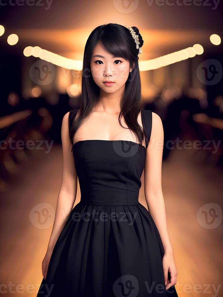 beautiful teenage asian woman at night, generative art by A.I. photo