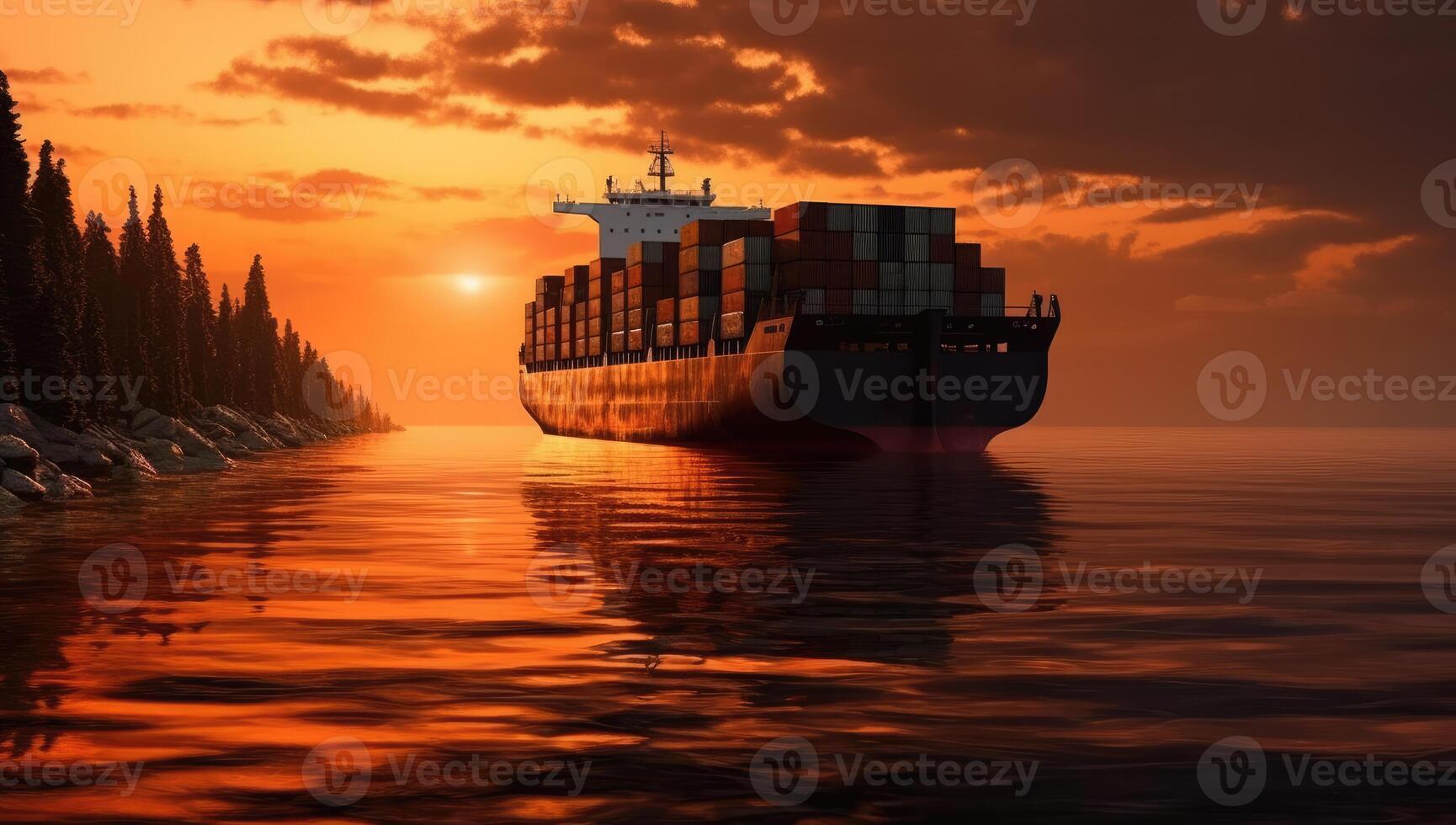 A photo large container ship sailing in ocean.