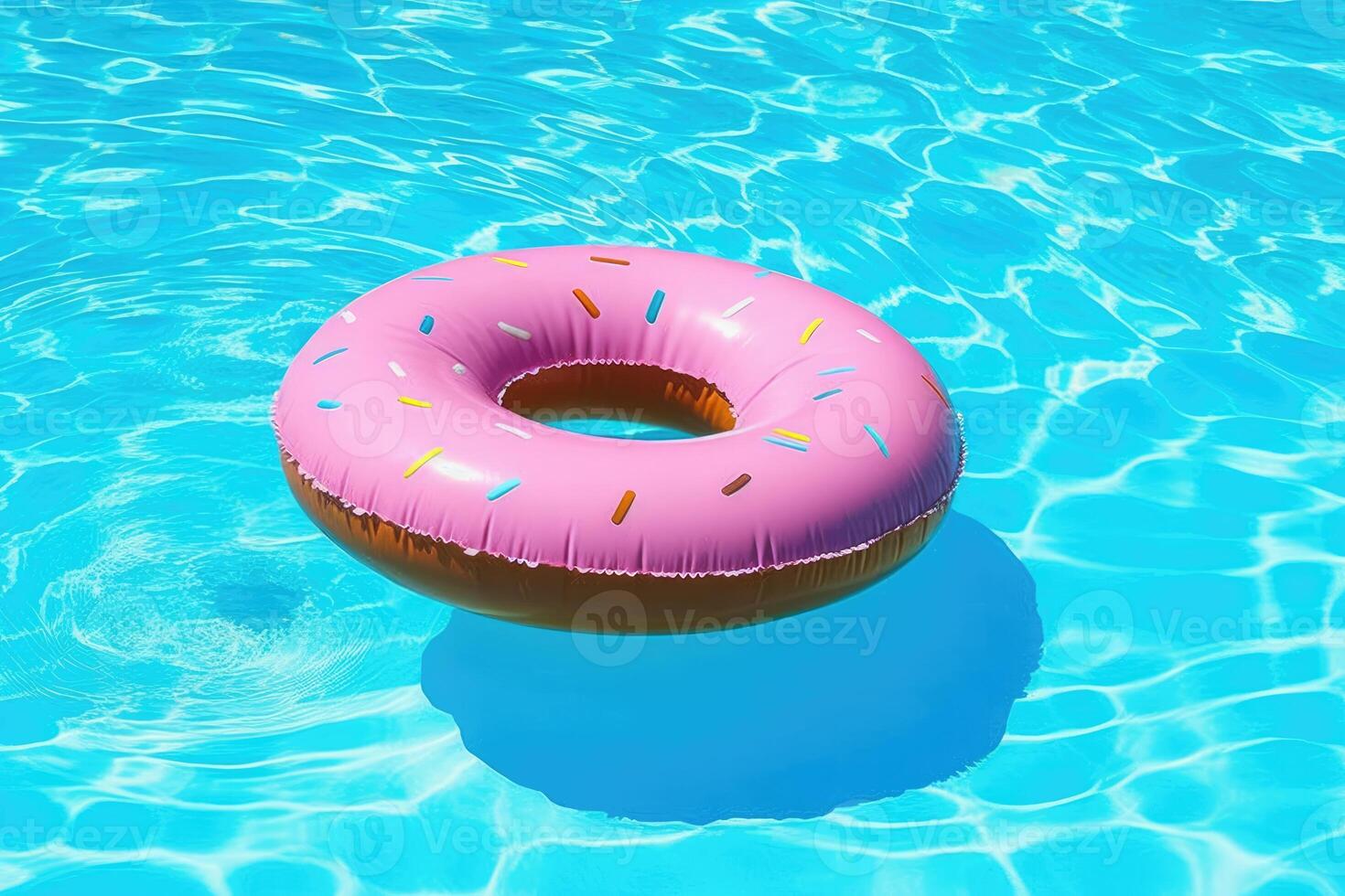Pink donut float in swimming pool. photo