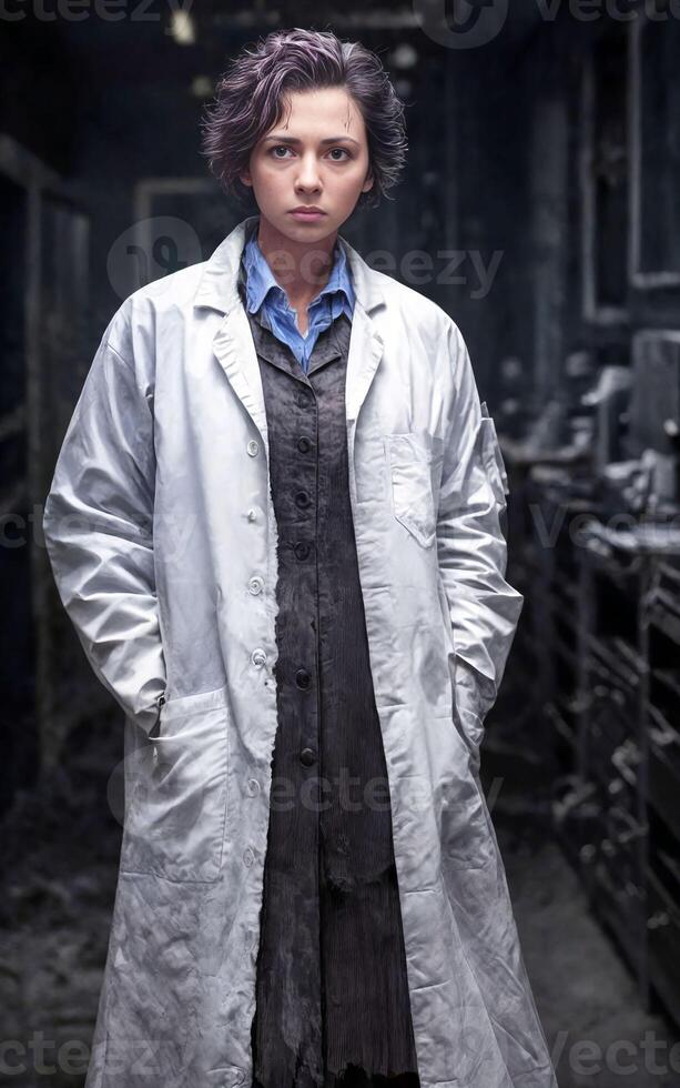 scientist researcher wearing ripped lab coat at laboratory, photo