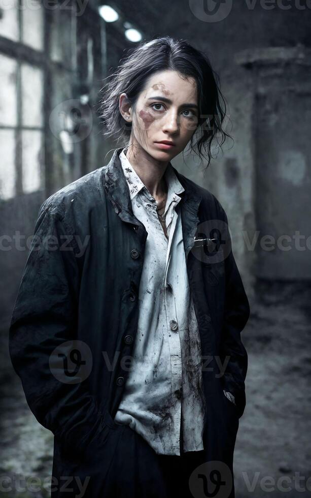 scientist researcher wearing ripped lab coat at laboratory, photo