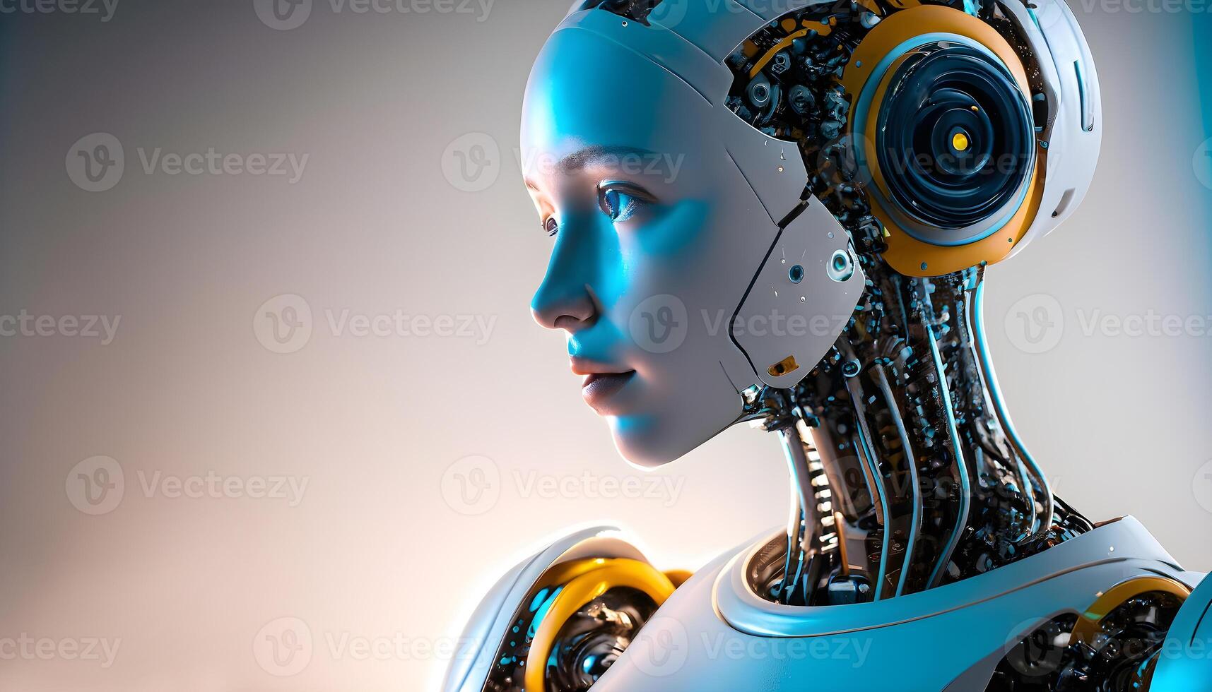 A humanoid robot with cinematic lighting. . photo