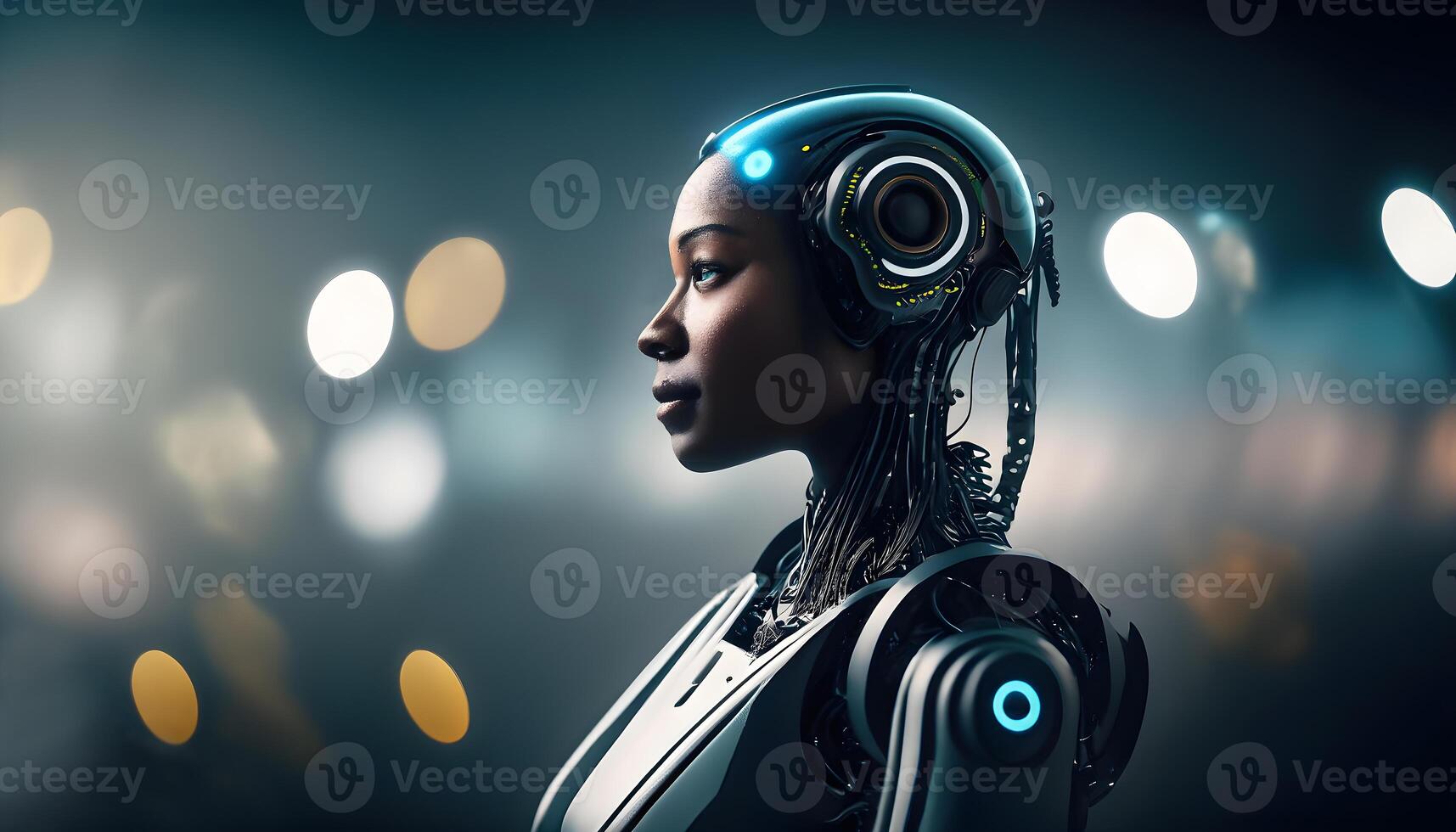 A humanoid robot with cinematic lighting. . photo